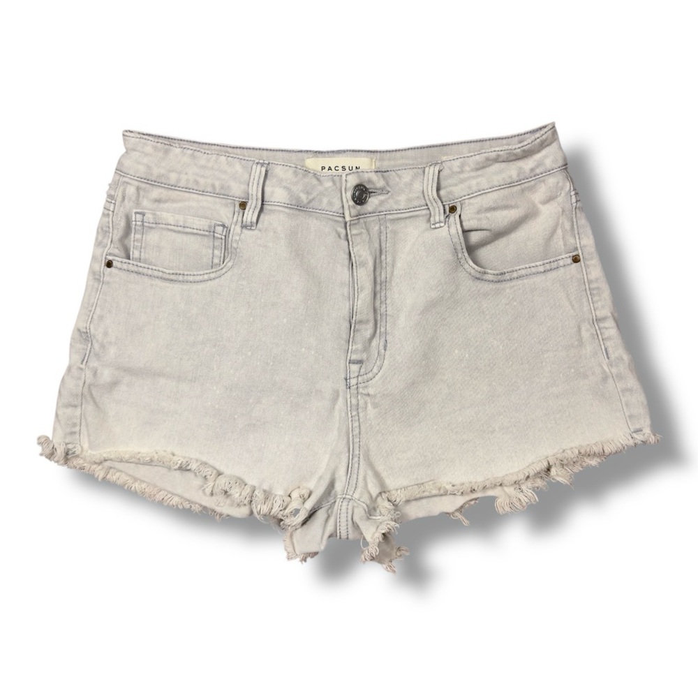 PacSun Pale Blue Frayed High-Rise Denim Shorts